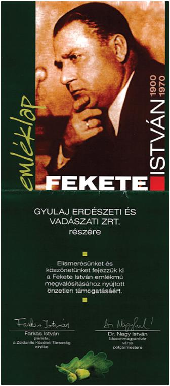 Fekete István Emléklap a Gyulaj Zrt. részére