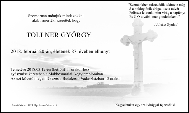Gyászjelentés - Tollner György
