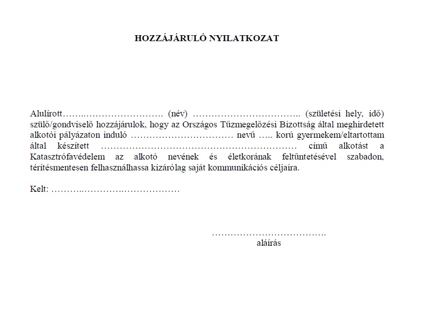 Hozzájáruló nyilatkozat - Alkotói Pályázat 2017